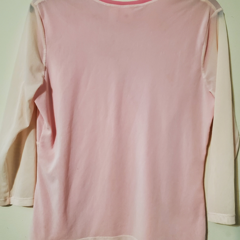 Y2k Double Mesh Baby Pink V Neck Top Large - Picture 9 of 9